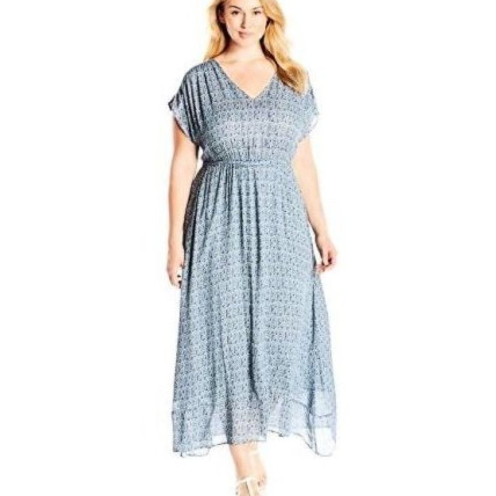 Lucky Brand V Neck Speckled Dot Maxi Dress Size 2X